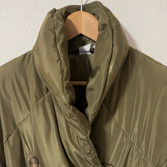 Free People Ella Puffer Puffa Jacket Olive Green Quilted Slouchy Lightweight-M - Picture 4 of 16